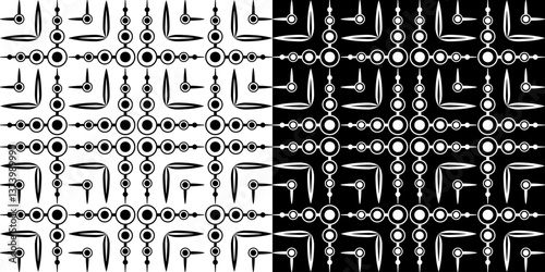 Monochrome checkered geometric seamless pattern. Black and white squares with a pattern. Mosaic square tile. Complicated texture chess square background. Clear strict ornament for web, textile, etc.