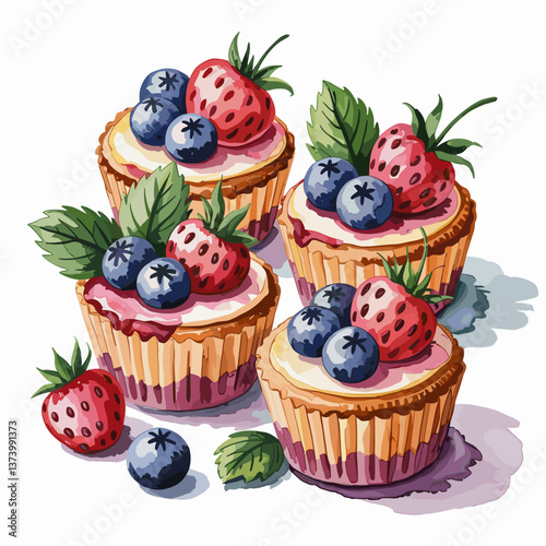 Watercolor Mini Fruit Cheesecakes with Berries
