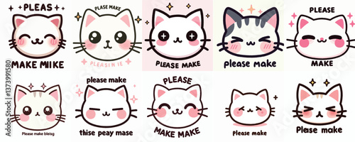vector cat face winking with pink cheeks