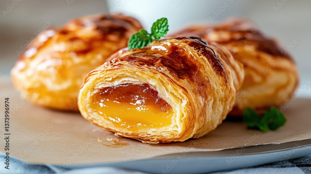 A mouthwatering, golden-brown pastry filled with sweet fruit center, perfectly baked to a flaky crisp, a delightful treat that evokes comfort and indulgence in every bite.