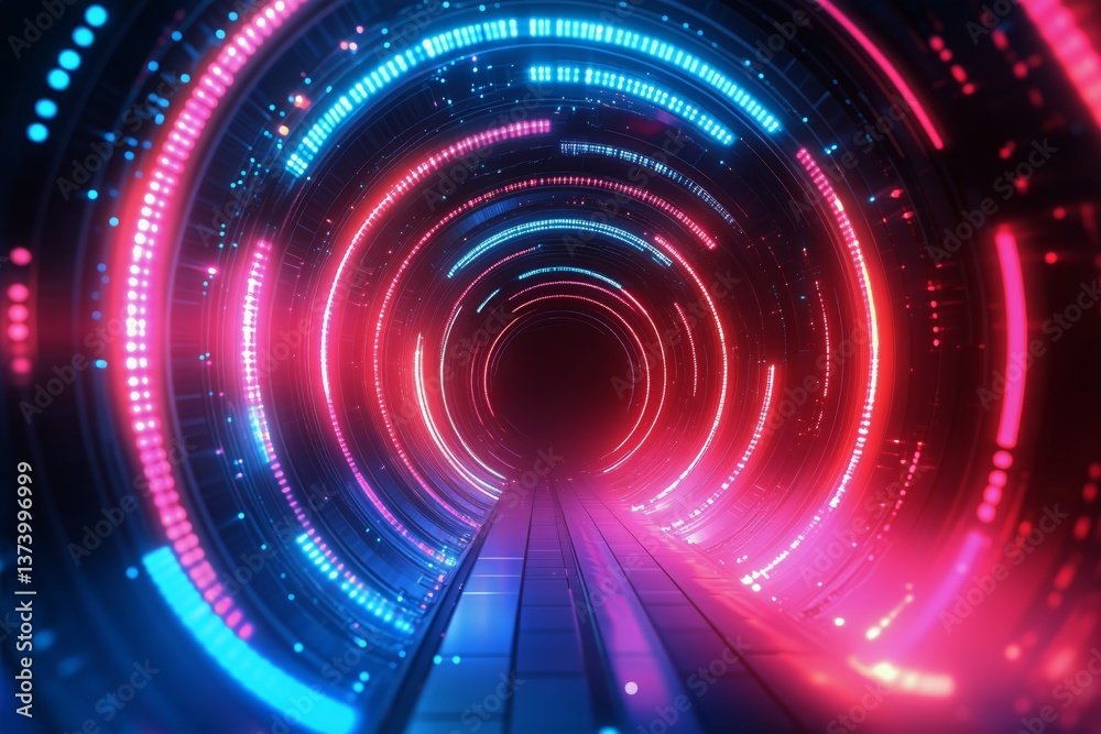 Neon Lights Illuminate a Futuristic Tunnel With Vibrant Colors and Abstract Patterns Neon Lights Illuminate a Futuristic Tunnel With Vibrant Colors and Abstract Patterns
