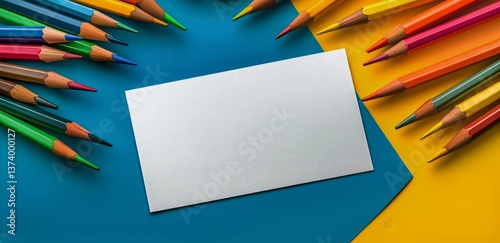 Colorful Pencils Arranged Around a Blank Sheet on a Dark Surface During Creat...