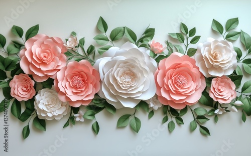 Beautiful Handmade Paper Flowers Displayed on a Light Background for Decor or...