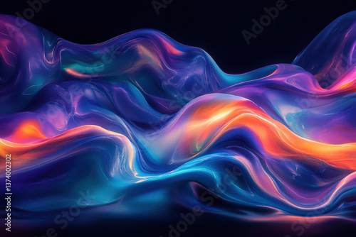 Wallpaper Mural A detailed illustration of colorful liquid waves with a glossy reflective surface against a dark background for a vibrant and dynamic effect Torontodigital.ca
