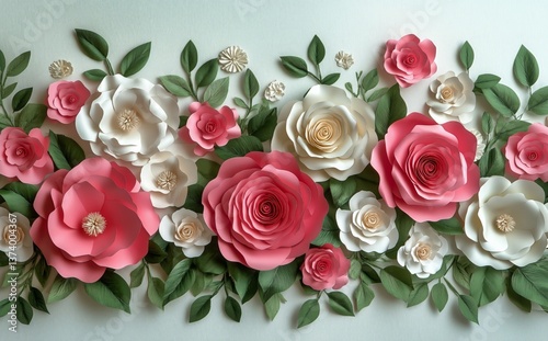 Beautiful Handmade Paper Flowers Displayed on a Light Background for Decor or...