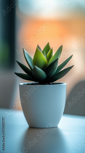 Lively Succulent Plant in a Modern Pot Brightening up an Office Workspace