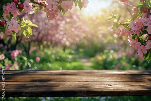 Blooming Apple Blossoms in a Sunlit Garden During Springtime