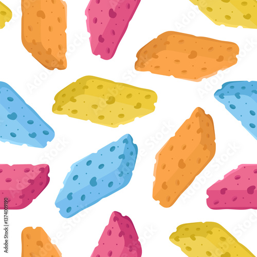 Vector seamless pattern with multi-colored cleaning sponges. Pattern for packaging, business cards and wallpaper.