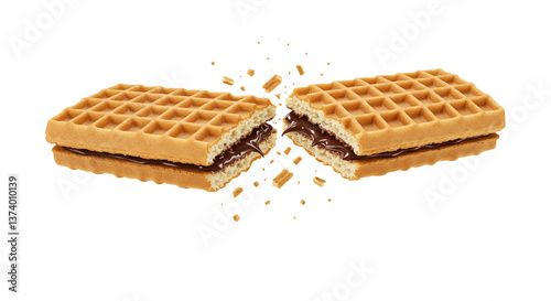 Crunchy Waffle with Gooey Melting Chocolate Filling - Transparent Background