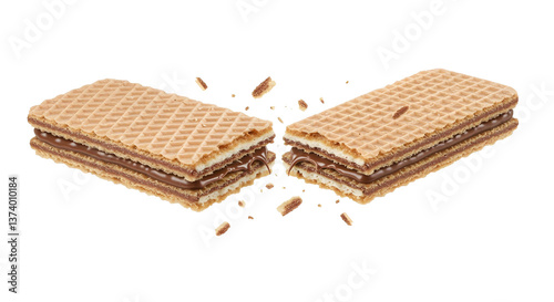 Crunchy Waffle with Gooey Melting Chocolate Filling - Transparent Background