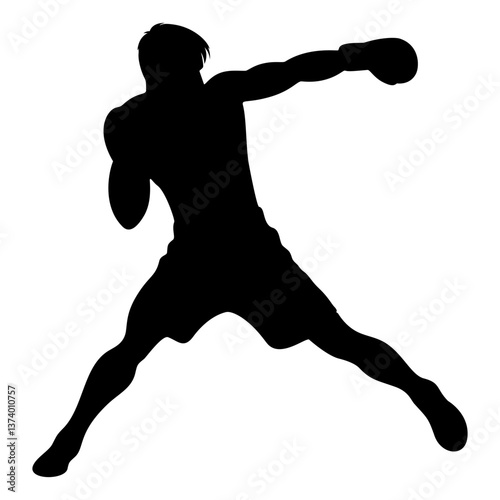 boxing silhouette, punch action, combat sports vector illustration