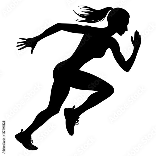 A silhouette of a girl running, sprinting motion, athlete in action vector illustration