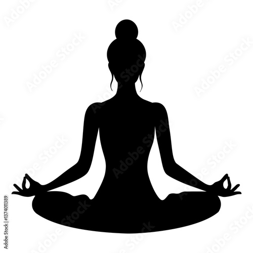 silhouette of a woman meditating, lotus pose, yoga relaxation vector illustration