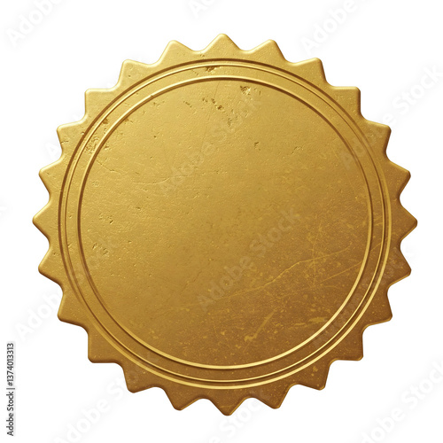A gold seal with serrated edges, seal-style guarantee