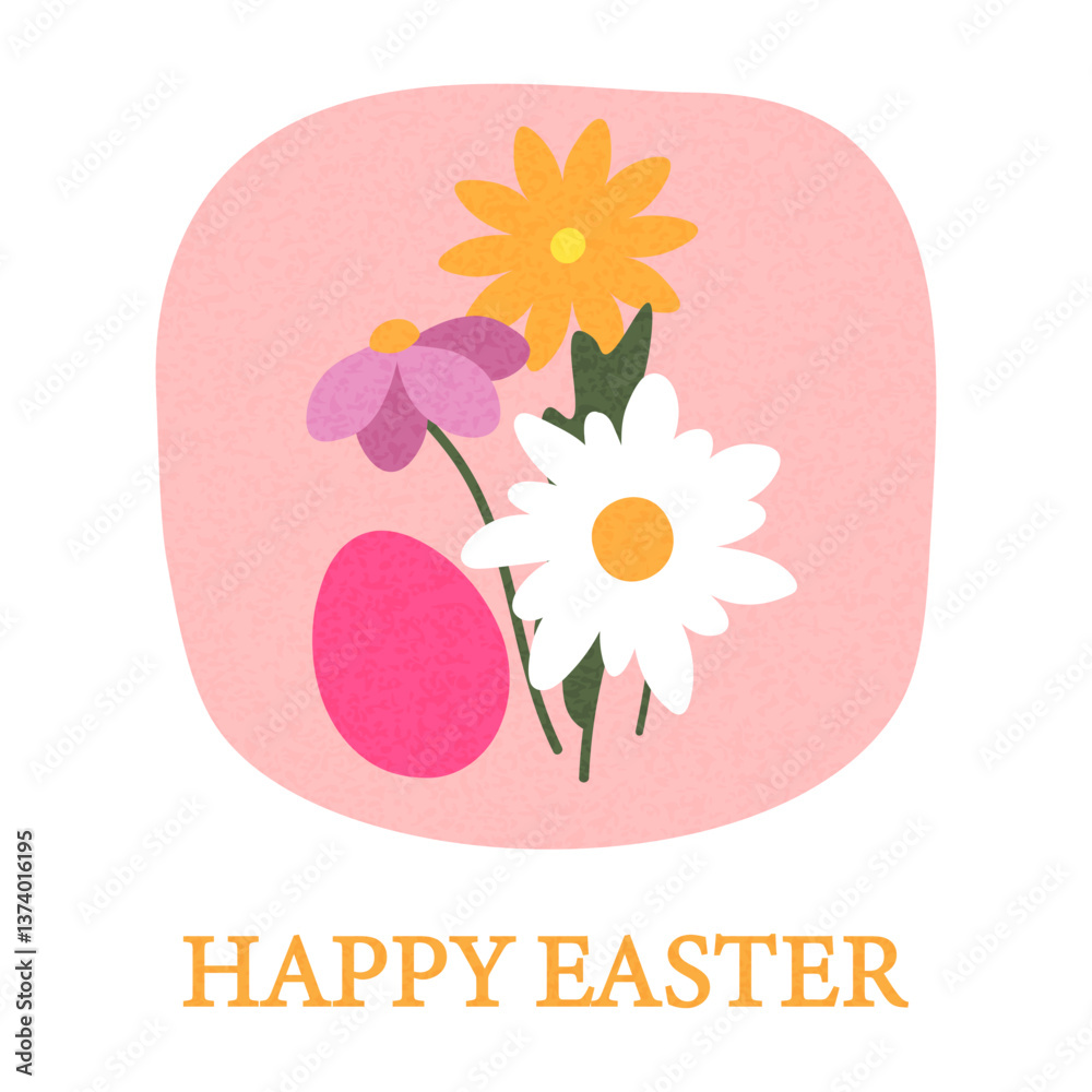 Fototapeta Happy Easter greeting card, poster, holiday cover with flowers. Square design template or web banner for Easter.