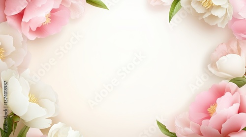A lush peony border with soft pink and cream hues, perfect for greeting cards, floral marketing materials, or seasonal decor designs.