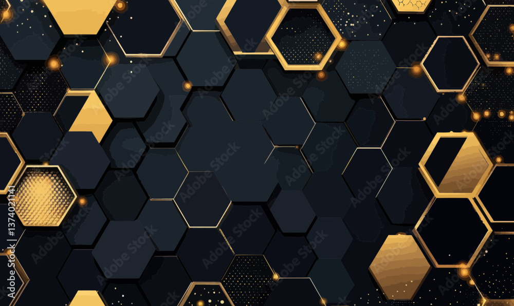 Black and Gold Honeycomb Tech Background in Minimalist Abstract Vector Design Black and Gold Honeycomb Tech Background in Minimalist Abstract Vector Design