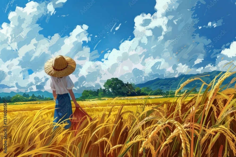 Fototapeta premium Rice harvesting season agriculture outdoors summer.