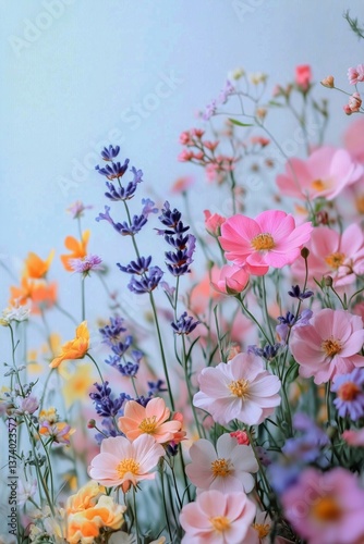 Colorful Wildflowers Blooming in a Serene Meadow During Early Spring Sunlight