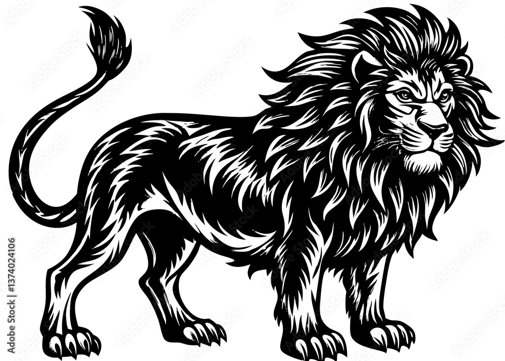 Obraz premium Greek Mythology Nemean Lion Linocut Style Vector File