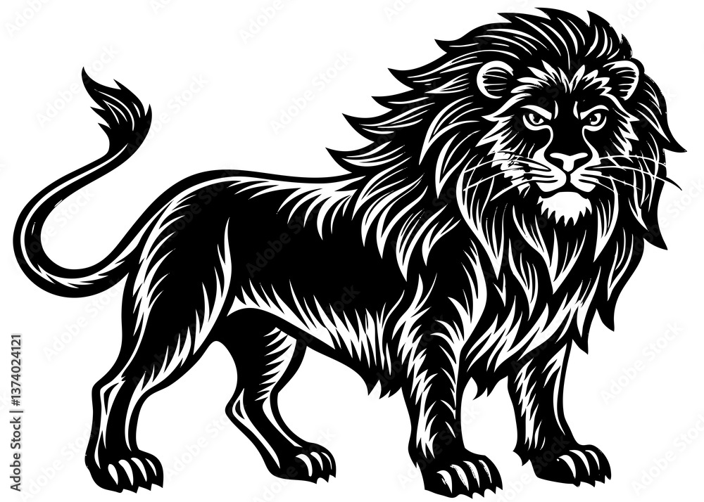 Fototapeta premium Greek Mythology Nemean Lion Linocut Style Vector File