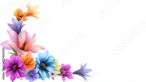 Floral corner border design, vibrant and detailed flowers at the corners, ideal for nature-themed projects, greeting cards, or spring event designs.