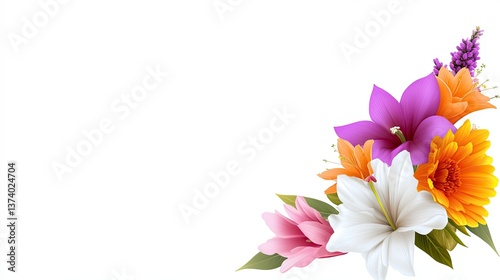 Floral corner border design, vibrant and detailed flowers at the corners, ideal for nature-themed projects, greeting cards, or spring event designs.