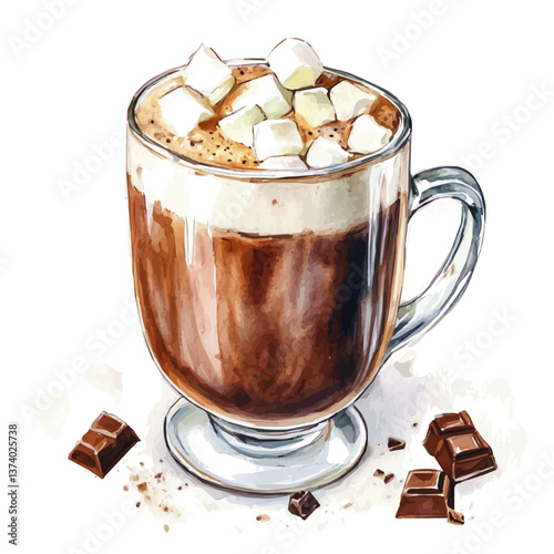 A watercolor vector of Bailey's hot chocolate, isolated on a white background. Bailey's hot chocolate vector.

