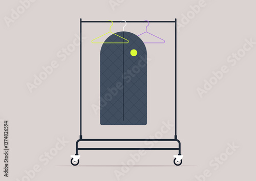 Colorful hangers gracefully suspended on a sleek rail bring life to a minimalist space, perfect for organizing clothes stylishly and efficiently while enhancing interior design