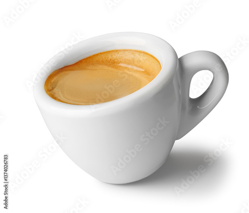 Картината върху платно Small inclined espresso cup filled with freshly brewed coffee, featuring rich cr