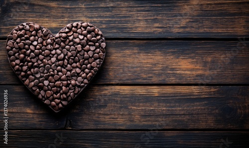 Heart Shape Made of Coffee Beans on Rustic Wooden Background