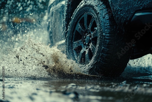 Wallpaper Mural A close-up of muddy tires spinning, water splashing as the SUV moves Torontodigital.ca
