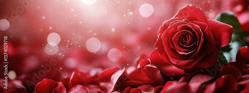 Beautiful Red Roses With Petals and Soft Light in Romantic Setting for Specia...