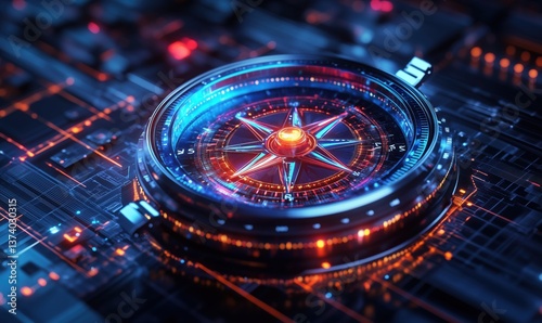 Wallpaper Mural Futuristic compass design with glowing elements on digital circuit background Torontodigital.ca