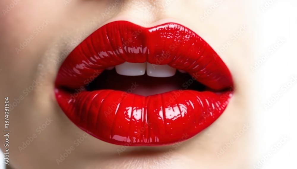 Close-up vibrant red lips isolated on pure white , pout, advertising Close-up vibrant red lips isolated on pure white , pout, advertising