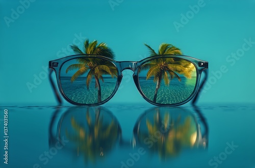 Enjoying a Serene Beach View Through Stylish Sunglasses on a Sunny Day