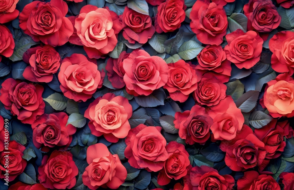 Vibrant Red Roses Arranged Densely Against a Lush Green Backdrop in a Floral Display Vibrant Red Roses Arranged Densely Against a Lush Green Backdrop in a Floral Display
