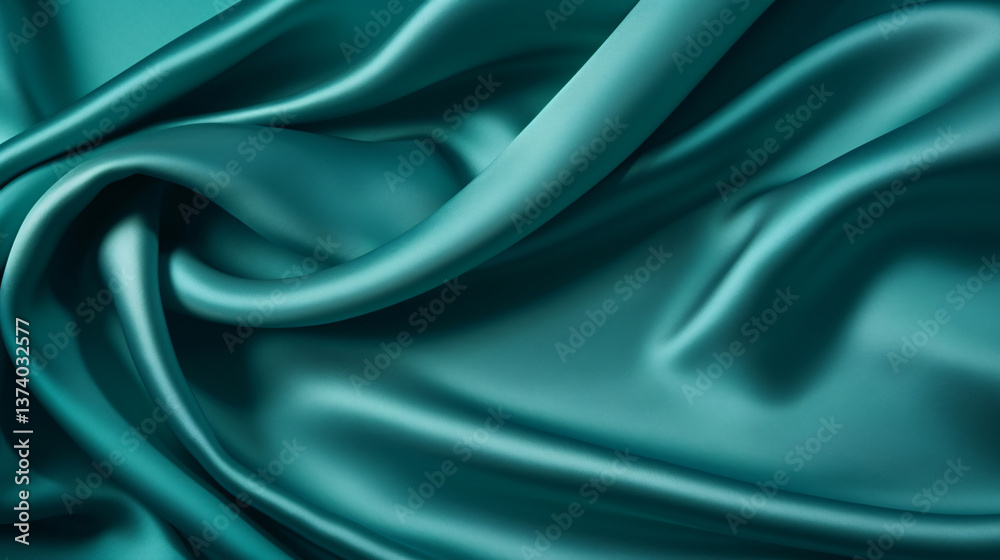 Obraz premium Dark teal and emerald green silk satin with a shiny, smooth fabric, exuding luxurious elegance.