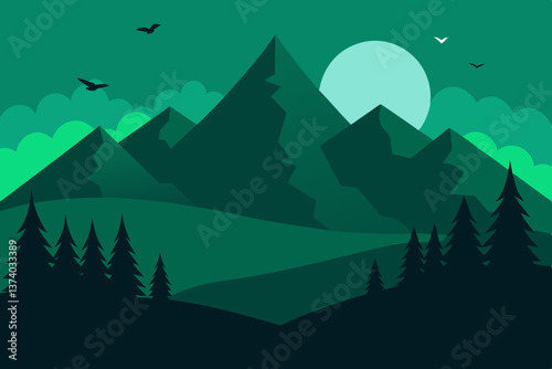 vector illustration of mountain landscape with trees