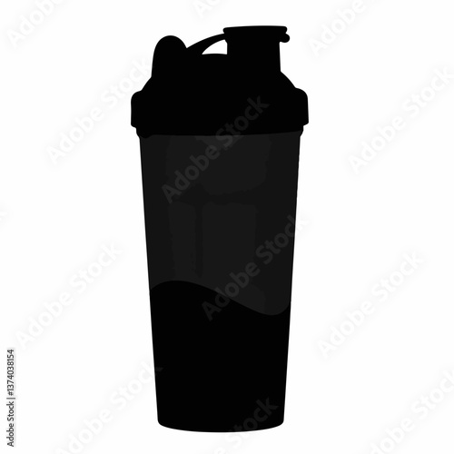 Silhouette of protein shaker bottle on white background, fitness concept