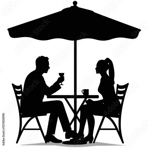 Silhouette of a romantic café evening with couple, love and connection