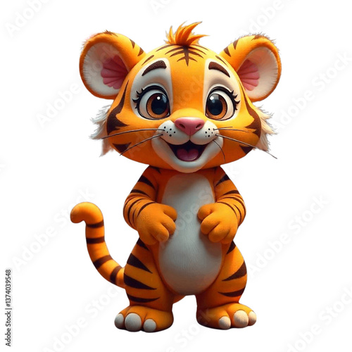Cartoon tiger character, whose design is beautiful and colorful transparent 