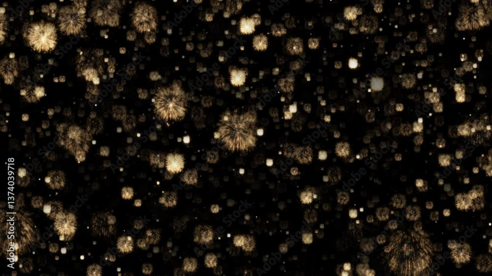 Abstract seamless loop beautiful many spark gold fireworks particles texture animation effect on black abstract background for your event, VJ, concert, title, trailer, presentation show. 