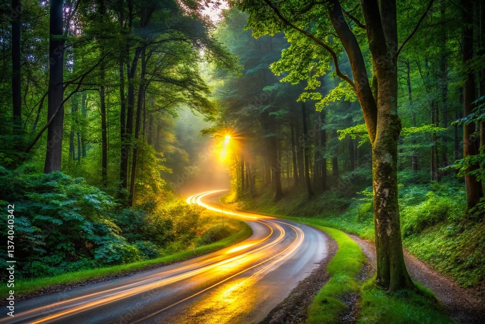 Fototapeta premium Dusk Forest Dirt Road Long Exposure Photography - Mystical Woodland Path