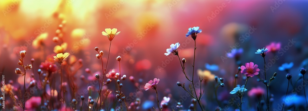 Blooming Wildflowers in Soft Colors at Dusk in a Serene Meadow