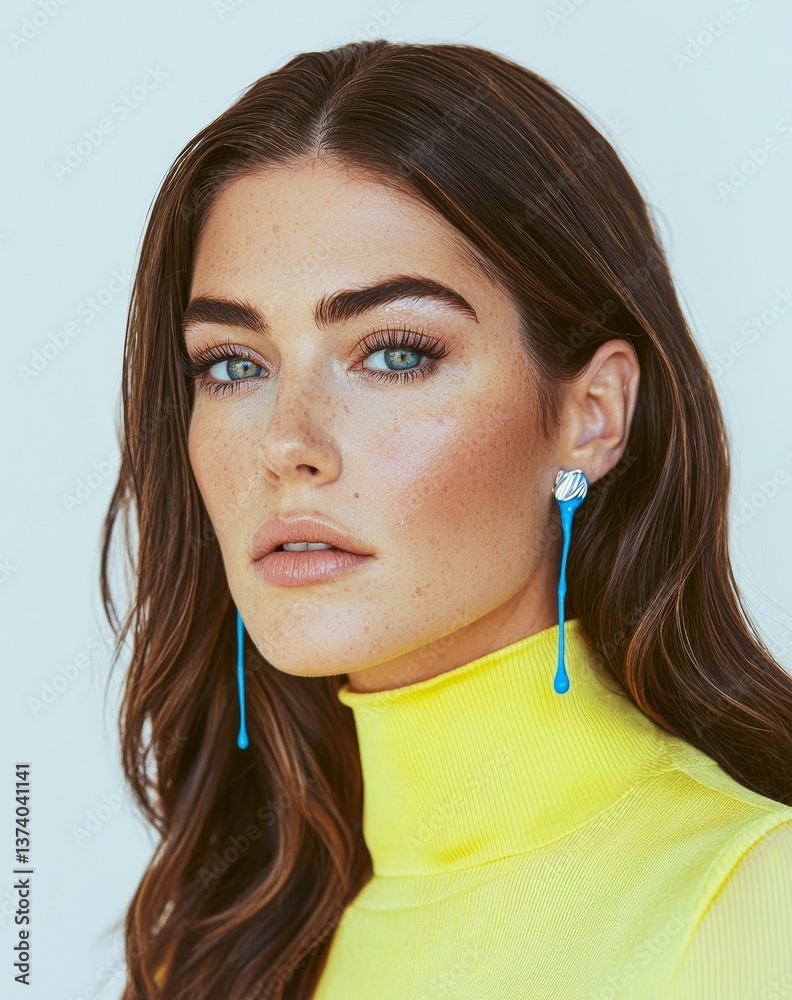 This avant-garde portrait showcases a model with blue paint dripping from her face and neck, producing a dramatic and artistic look This avant-garde portrait showcases a model with blue paint dripping from her face and neck, producing a dramatic and artistic look