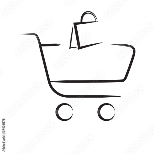  grocery cart shopping with price tags for online shopping and supermarket concept. grocery cart for buy, sale, discount.  vector icon illustration