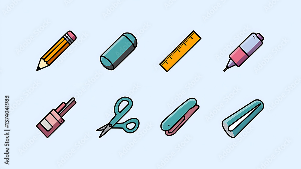 Colorful stationery icons simple and modern design