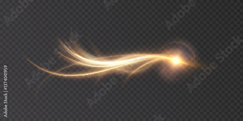 A soft golden swirl flows from the glowing core, like a spell cast into the twilight. A comet's vecton of light against a dark background.