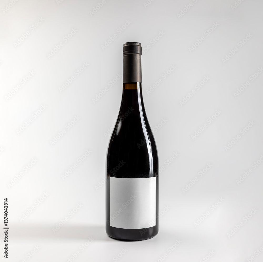 Mockup of bottle of red wine garnacha, elegant, on white background with copyspace, 750 ml, real photo Mockup of bottle of red wine garnacha, elegant, on white background with copyspace, 750 ml, real photo